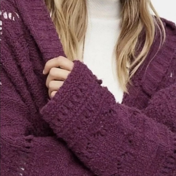 Free People Sweater Coat Purple Hooded Cardigan - Picture 6 of 7